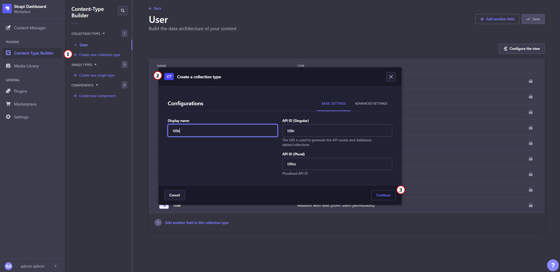 strapi create content type