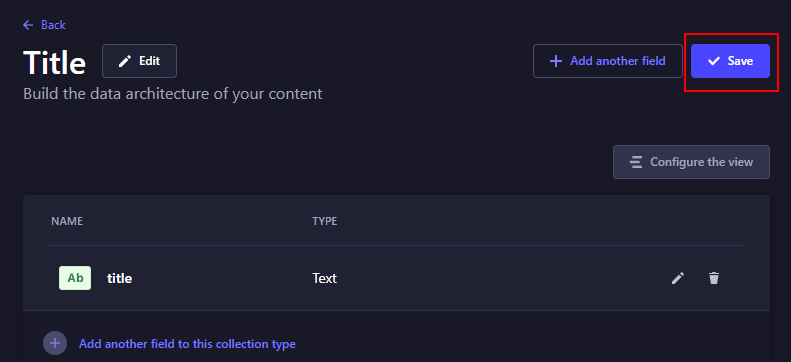 strapi save button