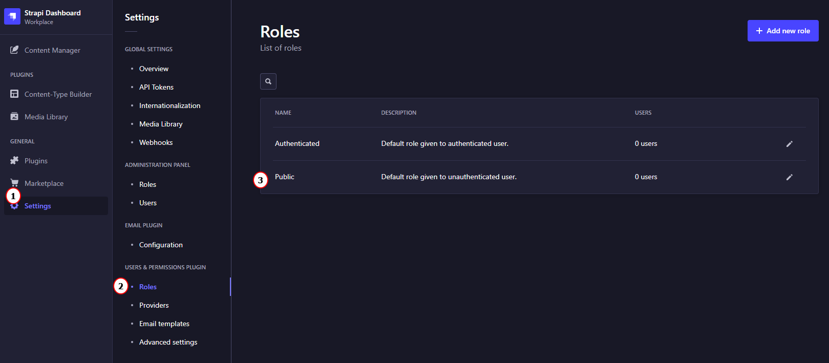 strapi setting roles