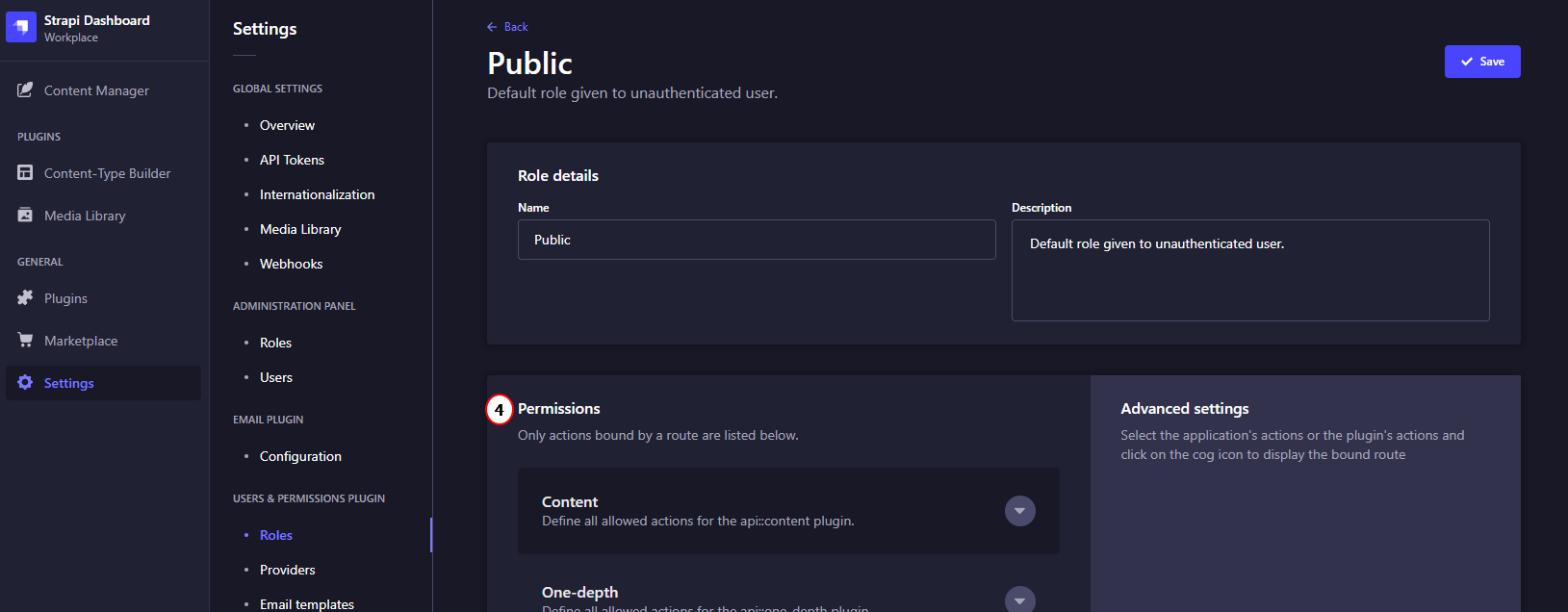 strapi setting roles